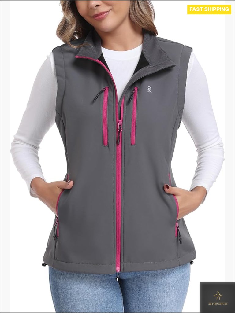 Lightweight Windproof Fleece Vest Softshell Sleeveless Jacket With 6 Pockets
